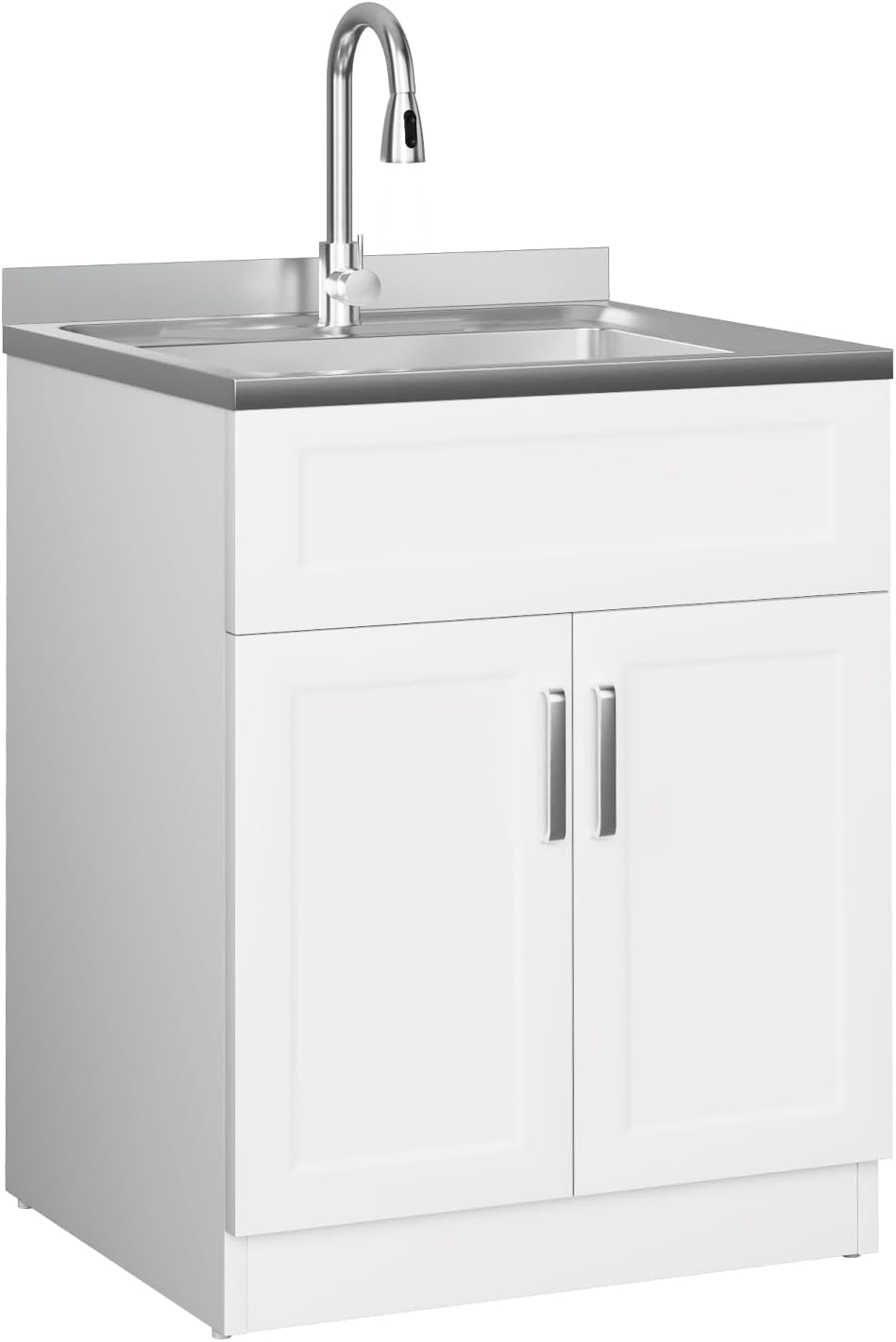 Laundry Sink with Cabinet, Full Body Durable Stainless Steel, 25-Inch Wider Stainless Steel Utility Sink, Multi-Use for Laundry, Kitchen, Bathroom, Garage