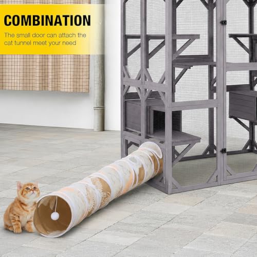 Image of Aivituvin Cat House Window Outdoor Catio Cat Enclosures with 5 Platforms, 2 Resting Boxes Large Walk in Kitty House with Weatherproof Tarp Roof, 71.1 inch L x 34.6 inch W x 70.8 inch H Grey