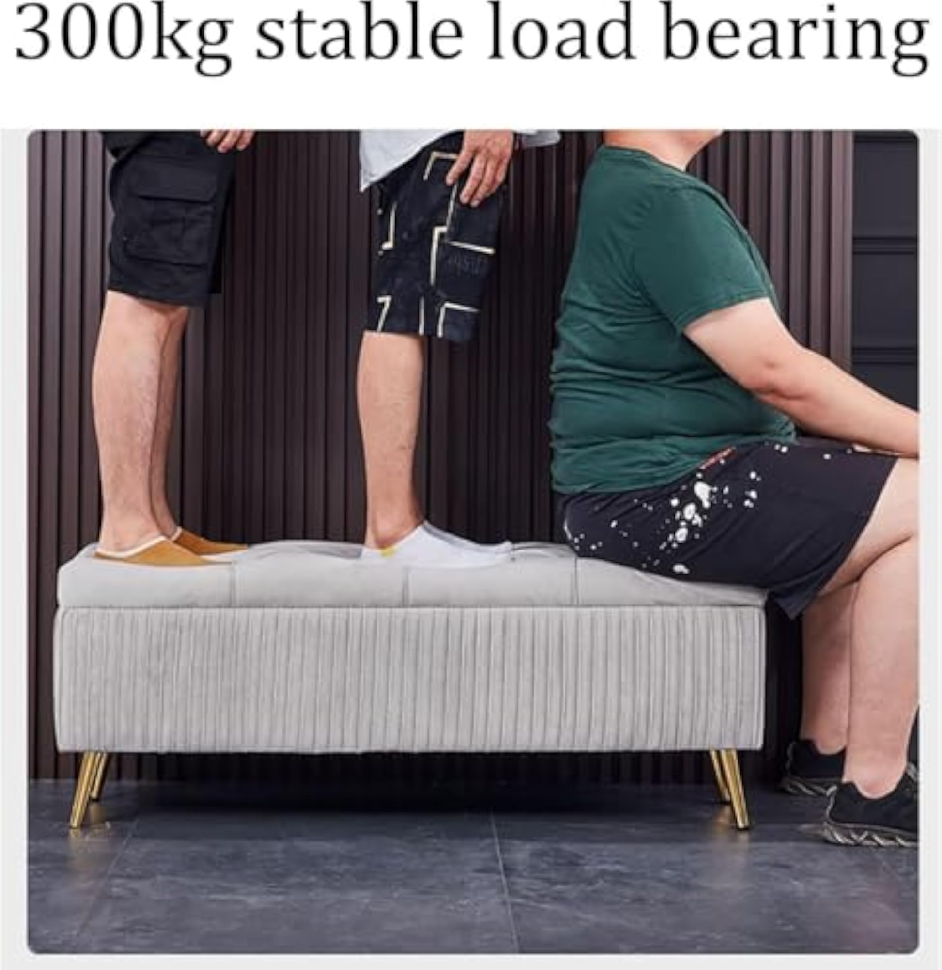 Velvet Storage Ottoman Bench with Metal Legs