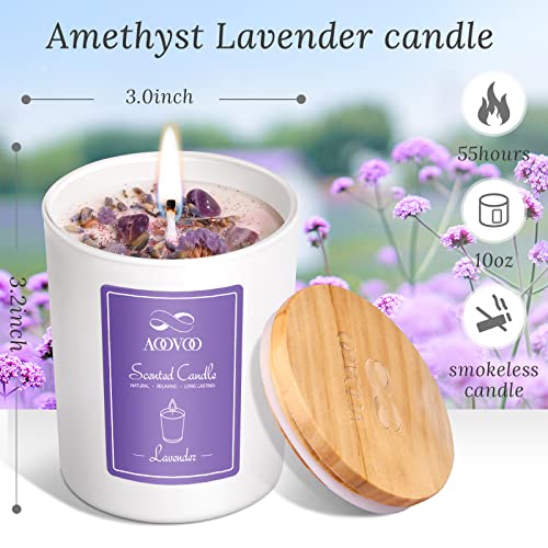 Lavender Scented Candles Gifts For Women - Aromatherapy Candle With Crystals Inside, 10Oz 100% Natural Soy Wax Large Jar Candle 55 Hours Burn, Organic Candle For Mothers Day Friends Birthday Gift #TOP2