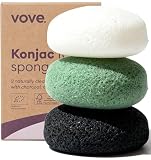Vove Bio-Konjac-Gesichtsschwämme 3er-Pack – Sanftes Peeling & Reinigung für alle Hauttypen, mit Bambuskohle & grüner Tonerde, natürliche vegane Gesichtspflege, bio-zertifiziert