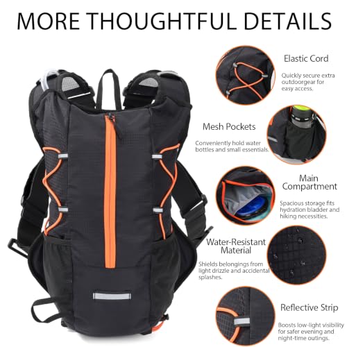 Hydration Backpack with 2L Bladder Water Pack for Hiking Cycling | Quick opening design,multi‑adjustment for comfortable fit, lightweight and breathable, 12L running backpack — view 3