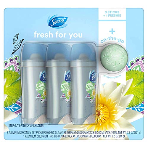 Secret Fresh Waterlily Invisible Solid APDO 2.6 oz, 3-count + 0.5 oz Freshie