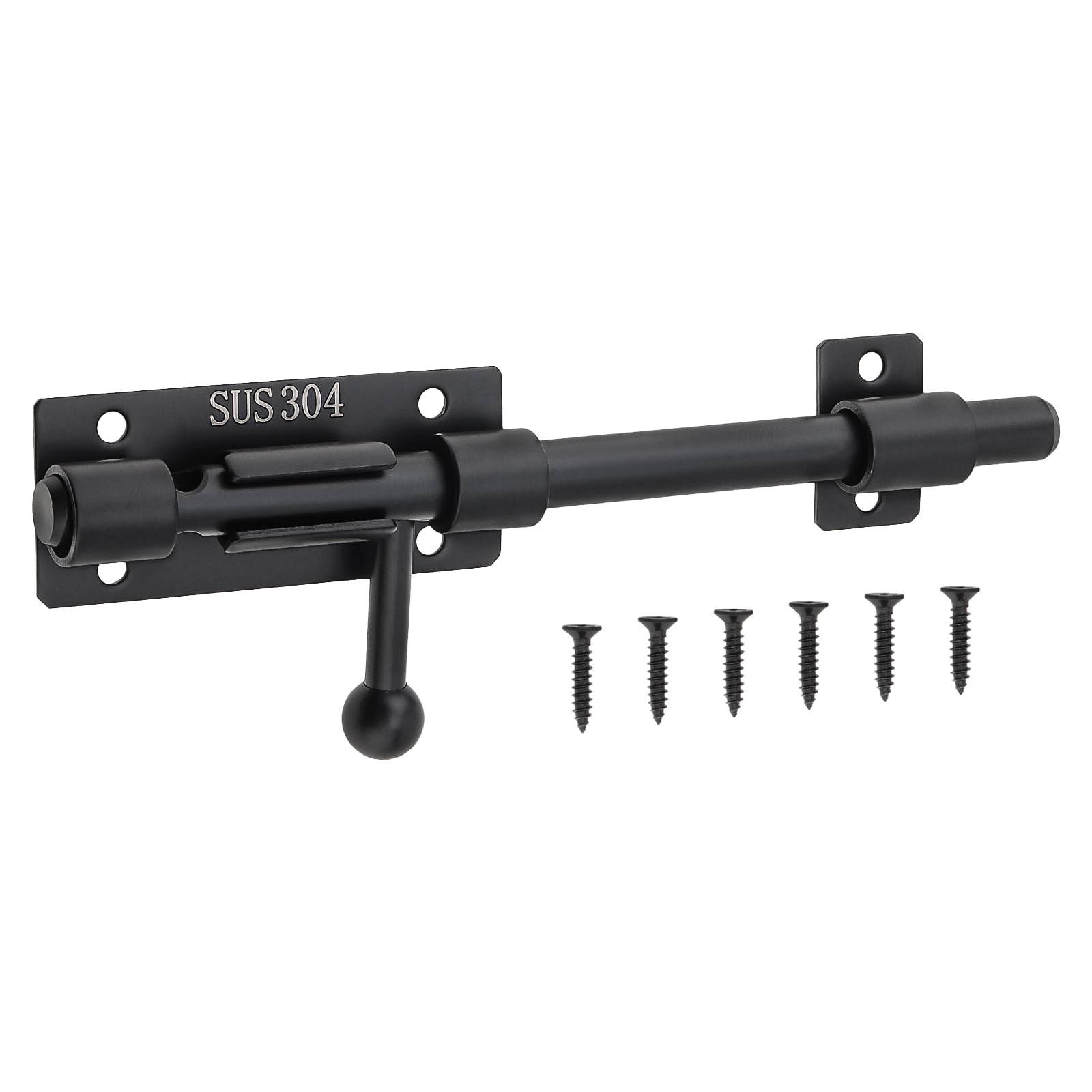 Verrou coulissant robuste en inox 304 noir de 15,2 cm avec fixation pour cadenas