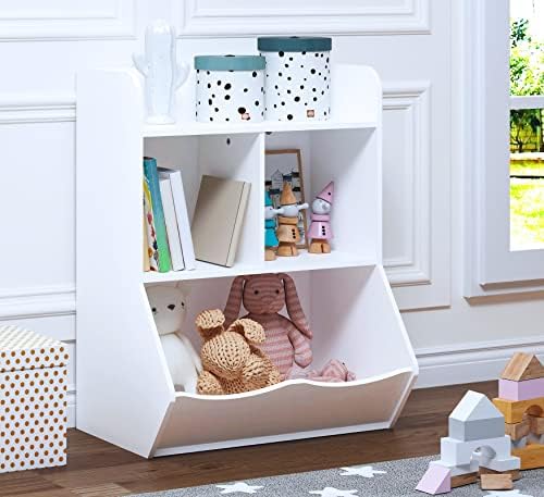 UTEX Toy Storage Organizer Bookcase, 40" Kids Toy Storage Cubby with Bins, Toy Boxes and Storage for Playroom,Bedroom, Nursery School,White