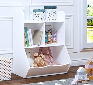 UTEX Toy Storage Organizer Bookcase, 40" Kids Toy Storage Cubby with Bins, Toy Boxes and Storage for Playroom,Bedroom, Nursery School,White