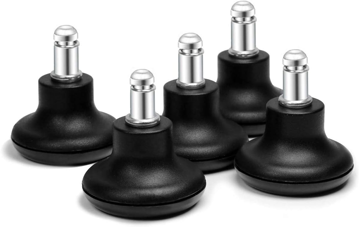 Bell Glides Replacement Office Chair Stool Fixed Castors Chair Feet Stopper | 5 Pack 7/16 x 7/8 Stem Low Profile Bell Glides with Soft Rubber Bottom to Replace Wheels on Office Chair Stool