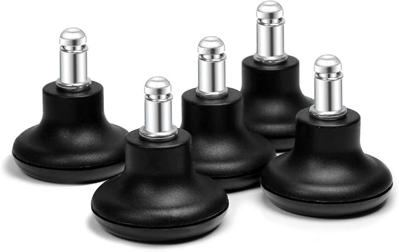 Bell Glides Replacement Office Chair or Stool Swivel Caster Wheels to Fixed Stationary Castors, Low Profile Bell Glides with Soft Rubber Bottom Instead of Self Felt Pads, Chair Feet Wheel Stopper | 5 Pack 7/16 x 7/8 Stem Low Profile Bell Glides with Soft Rubber Bottom to Replace Wheels on Office Chair Stool