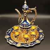 Minghezhi Middle Eastern Tea Set, Large Size Turkish Coffee Cup Set with Pot (11in/17.6fl oz/500ml)