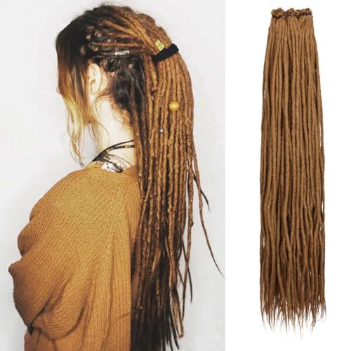 36" Honey Blonde Dreadlocks Extension Soft Handmade Synthetic Crochet Hair Super Long 0.6cm Dread Extensions Reggae Style for Women(Pack of 20)