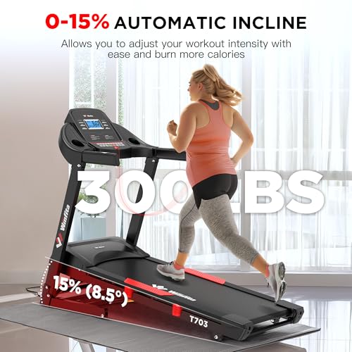 Winfita Treadmill for Home with 15% Auto Incline, Folding Incline Treadmill w/300lbs Weight Capacity and 10 MPH Max Speed, 4.0HP,18'' Wide Belt, APP, 64 Preset Programs and Heart Rate