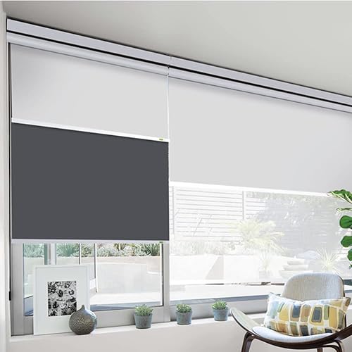 Miniatura 10 de ZSHINE Persianas enrollables de poliéster motorizadas sin cordones de doble capa para día y noche, con cenefa y motor recargable, adecuadas para el