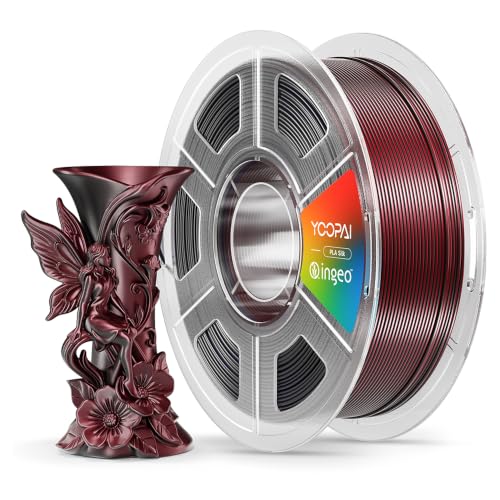 Image of YOOPAI Dual Color Silk PLA Filament 1.75mm, Two-Tone Coextrusion PLA 3D Printer Filament, Shiny Color Change Finish, Enhanced Formula for Stable Printing, 1kg Spool, Black Red