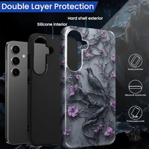 Coque Samsung S25 fleur oiseau violet protection hybride - 2