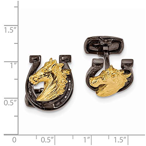 925 Sterling Silver Ruthenium/Rhodium & Gold-plated Horseshoe Cuff Links