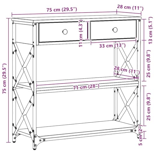 Mesa de Entrada de Estilo Industrial con 2 cajones de Almacenamiento | Hecha de Madera reciclada y Hierro con Acabado Desgastado para un Toque Vintage, Ideal para Sala de Estar o Entrada, 75 cm, Mesa - imagen 3