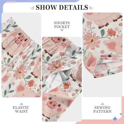 Cute Pig with Flower Pajamas Bottoms with Pockets Comfy Pjs Sleepwear Elastic Waistband Pajamas Pants Lounge Pants for 6-14 Years4