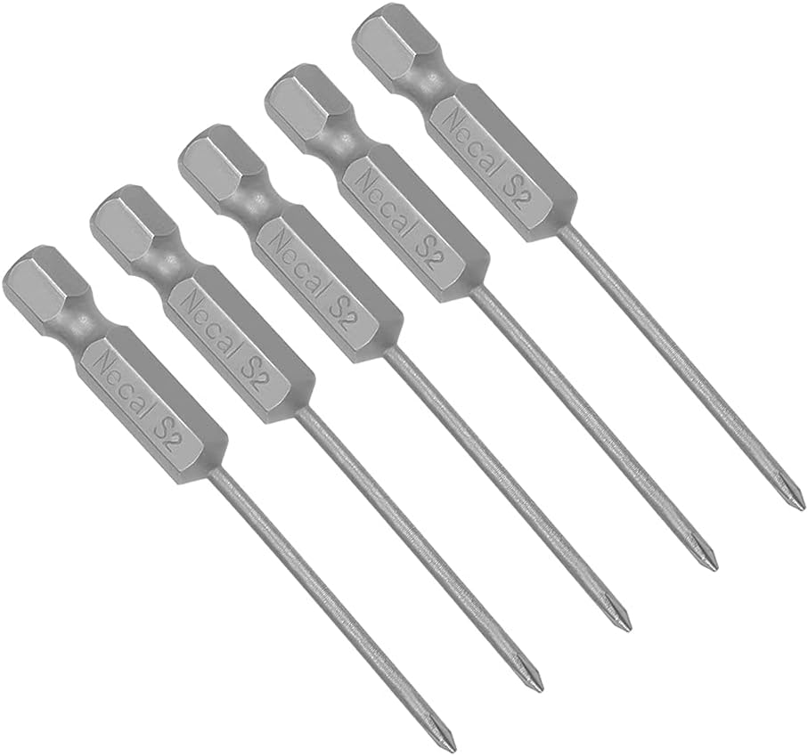 uxcell 5 Pcs 2.5mm PH0 Magnetic Phillips Screwdriver Bits, 1/4 Inch Hex Shank 2.56-inch Length S2 Power Tool