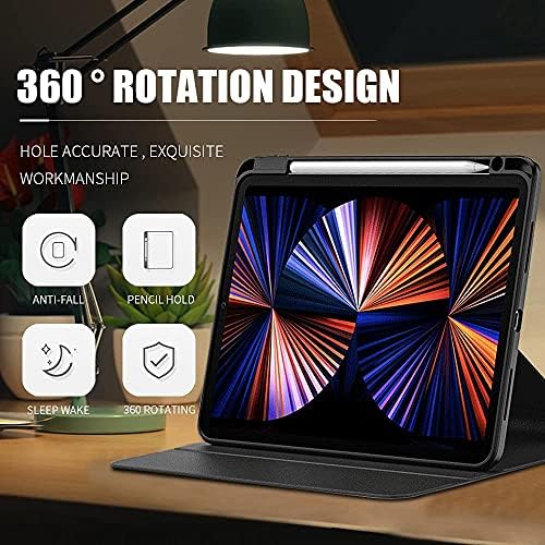 Zenrich Case for iPad Air 5th/4th Generation 2022/2020, iPad Pro 11 inch 2021/2020/2018, Thin Protective Case with Auto Sleep/Wake Cover Rotating Stand Pencil Charging Holder for Air 5/4 10.9, Black