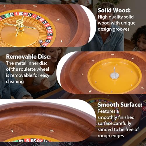 Wooden Roulette Wheel Set,20 Inch Solid Wood Roulette Wheel With Retractable Chip Rake，200 Chips, Roulette Marker, 2 Decks of Cards, 3 Dices,1 Dealer Button Win Marker, 6 Roulette Balls, 1 Storage Bag - Thumbnail 4