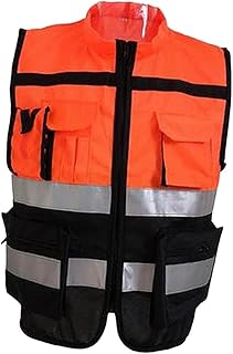 predolo Hochsichtbare Warnweste mit praktischem Reißverschluss, Leicht zu reinigen, Orange Schwarz, XL 175