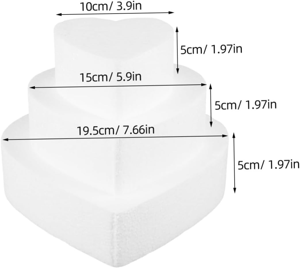Artibetter 3Pcs Heart Shaped Foam Cake Models Decorating DIY Arts Crafts Wedding Displays Smooth Surface for Easy Practice image 2