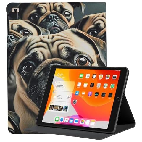 TPACC Case for iPad 10.2-Inch (2021/2020/2019 Model, 9/8/7 Generation), Slim PU Leather Folding Case Stand Multiple Viewing Angles TPU Back Cover, Pug Funny Dog Cover