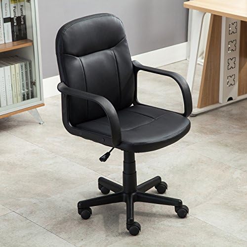 BELLEZE Mid Back Office Task Chair with Arms, Faux Leather Ergonomic Executive Computer Desk, Adjustable with Swivel for Home Workstation - Harper (Black)