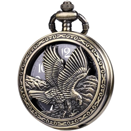 Image of SIBOSUN Eagle Design Pocket Watch with Chain Oversized 50MM 1.96 Inch Quartz Movement Arabic Numerals Half Hunter Cover Analog