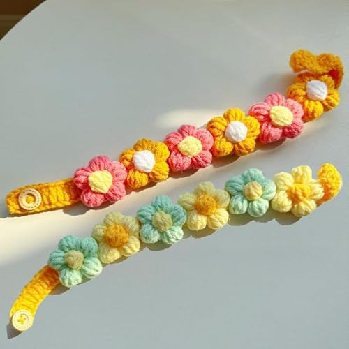 Wag &Wink 手作り風 ペット バンダナ 首輪 犬 猫用 立体毛糸フラワー デコレーション (20-30cm) 軽量 安全 2種カラーパレット 小型犬 成猫 15斤以内 おしゃれ プレゼント （レインボー、マカロン/黄緑、オレンジ） (6花ネックレス（黄緑系+オレンジ系）)
