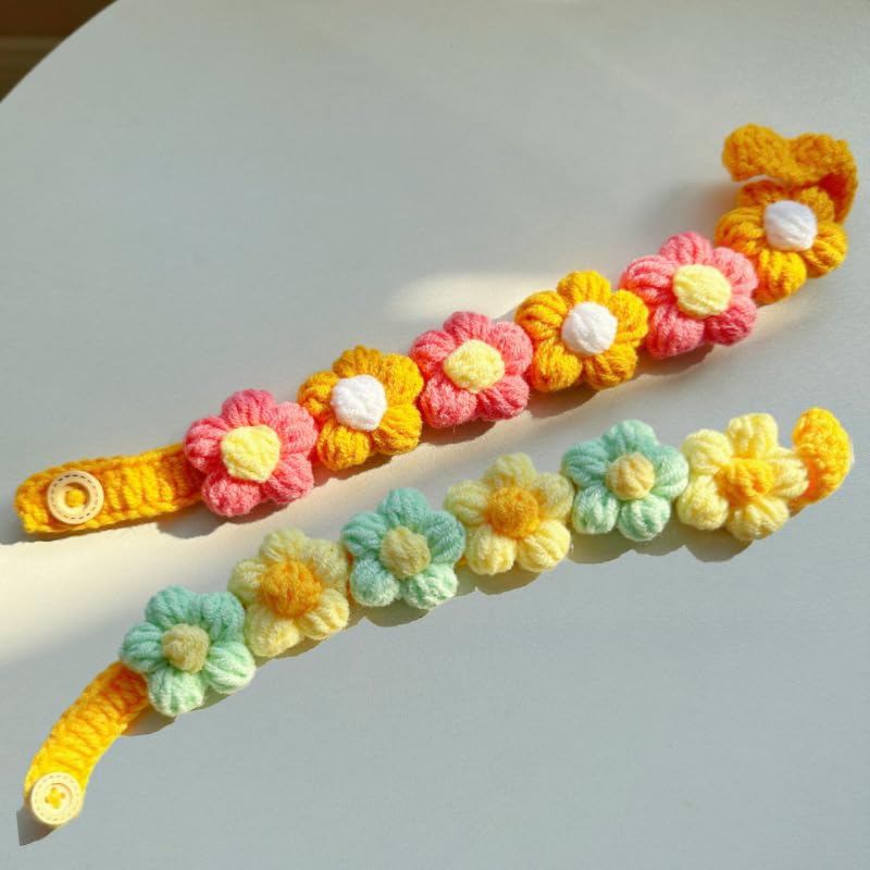 Wag &Wink 手作り風 ペット バンダナ 首輪 犬 猫用 立体毛糸フラワー デコレーション (20-30cm) 軽量 安全 2種カラーパレット 小型犬 成猫 15斤以内 おしゃれ プレゼント （レインボー、マカロン/黄緑、オレンジ） (6花ネックレス（黄緑系+オレンジ系）)