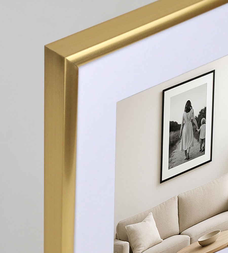 KM FOTO 3er 5er Set New Lifestyle Kunststoff Bilderrahmen mit Passepartout & Kunststoffglas Hoch- & Querform: Farbe: 3er Pack Gold | Format: 50x70