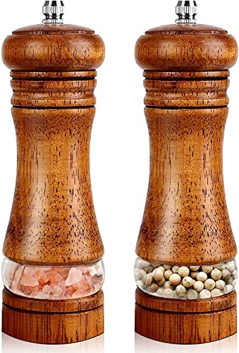 Salt and Pepper Grinder Set, Wooden Salt and Pepper Mill with Adjustable Coarseness Ceramic Core