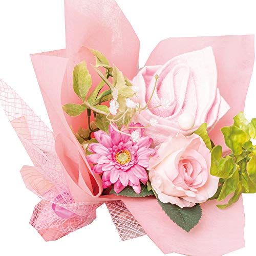 ユメギフト 泉州タオルフラワー 花束 M ハンドタオル タオルハンカチ ハンドメイド 日本製 選べる4色 (ピンク)