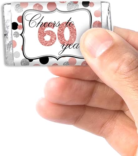 Miniatura 7 de Amanda Creation - Mini envoltorios de calcomanías con diseño de lunares de color oro rosa con confeti para fiesta de cumpleaños número 60, 45