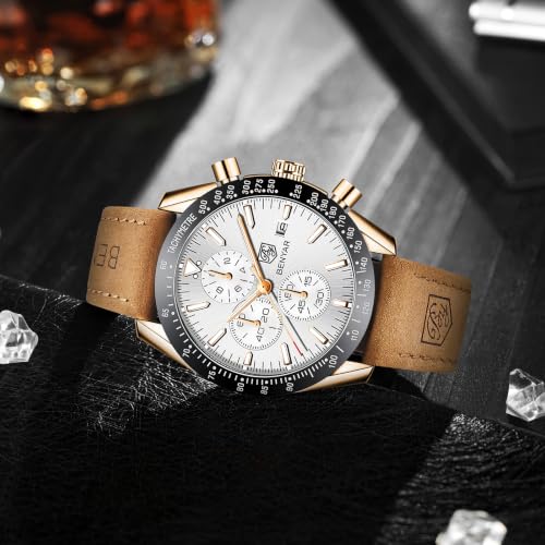 Image of BENYAR Men's Watches Chronograph Watch for Men Multifunction Black Waterproof Sport Fashion Quartz Wristwatches Calendar with Stainless Steel Strap
