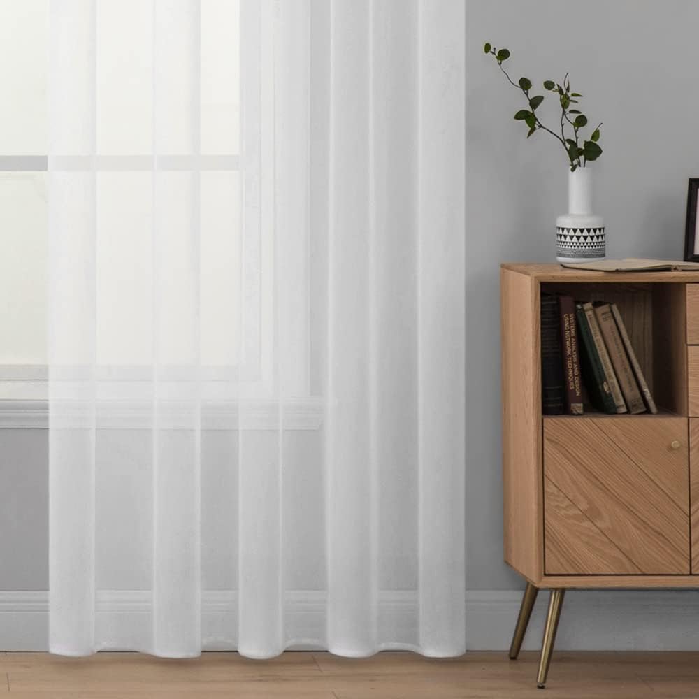 MIULEE Vorhänge Gardinen, Stangendurchzug Weiß, 2er Set 300x140cm aus Voile – Ansicht 5