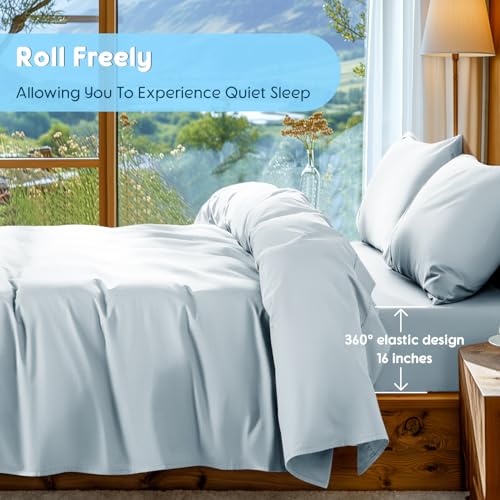 Image of SONORO KATE 1000 Series 100% Egyptian Cotton King Sheet Set,4 Pieces | Soft,Breathable Long Staple,Sateen Weave,Luxury 5-Star Hotel Bed Sheets,16 inch Deep Pocket,Light Blue