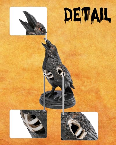 Bdor 11 Inch Halloween Crow Decor, Gothic Raven Resin Centerpiece, Light Up Crow Collectible Figurine For Halloween Indoor Holiday Party Home Decoration thumb #3