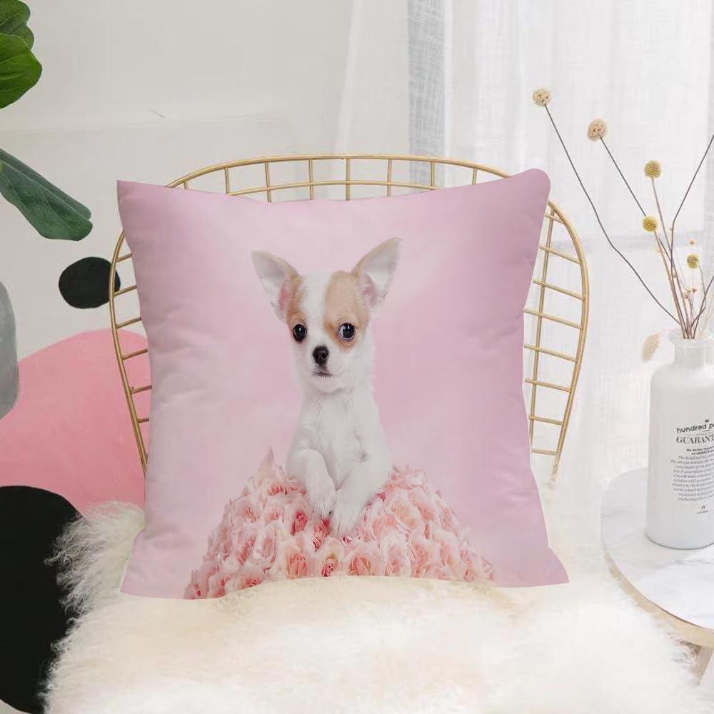 HYMSXW Cushion Cover,Throw Pillow Case Home Decorative for Living Room Bedroom Sofa Chair 20X20 Inch,Cute Chihuahua Puppies Roses Roses Animals Dog Dog Flowers Adorable Affection,Pillowcase 50X50cm