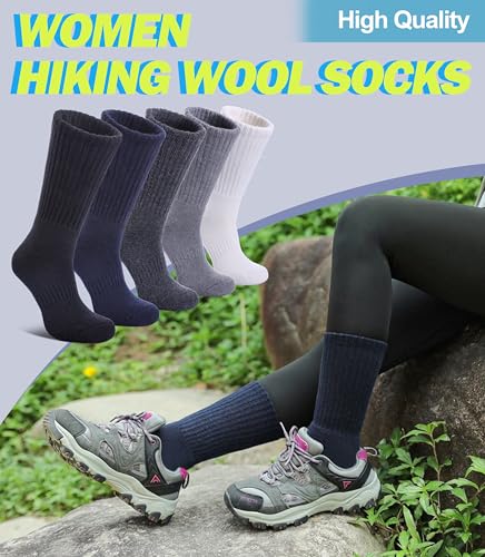 Image of DYW Womens Merino Wool Hiking Socks Thermal Warm Winter Boot Crew Socks Cushion Work Walking Gift Socks 5 Pairs