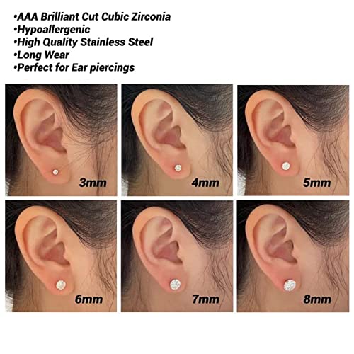 10 Pairs Stainless Steel Flat Back Stud Earrings Set for Women Hypoallergenic 316L Surgical Steel Cubic Zirconia Stud Earring Flatback Studs Earing for Men(10 Pairs)4