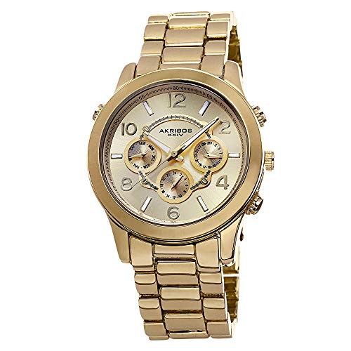 Akribos Xxiv Women's 2 Yellow Gold Watch Gift Set - 1 Diamond Watch With Link Chain And 1 Multifunction Watch On Stainless Steel Bracelet - Ak676 #TOP4