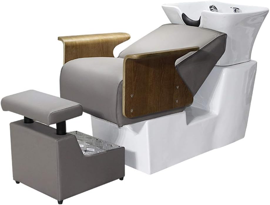 MTTLS Shampoo Chair, Ceramic Basin Shampoo Bed Backwash Unit Shampoo Bowl Hairdressing Sink Chair for Spa Beauty Salon Equipment