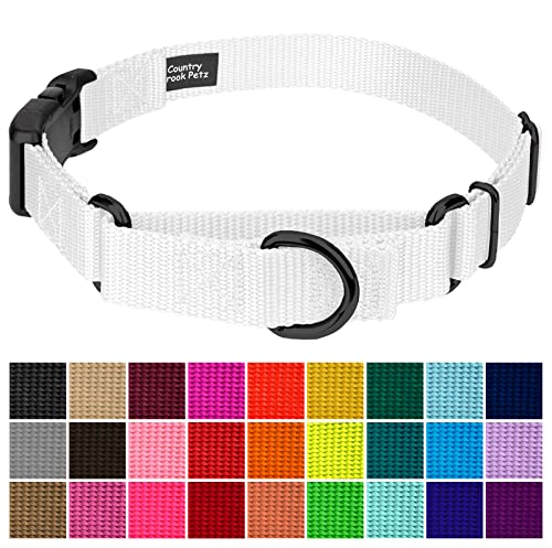 Country Brook Petz - Made In The Usa - Durable Nylon Martingale With Deluxe Buckle - 30+ Vibrant Color Options (White, 1 Inch, Medium) #TOP4
