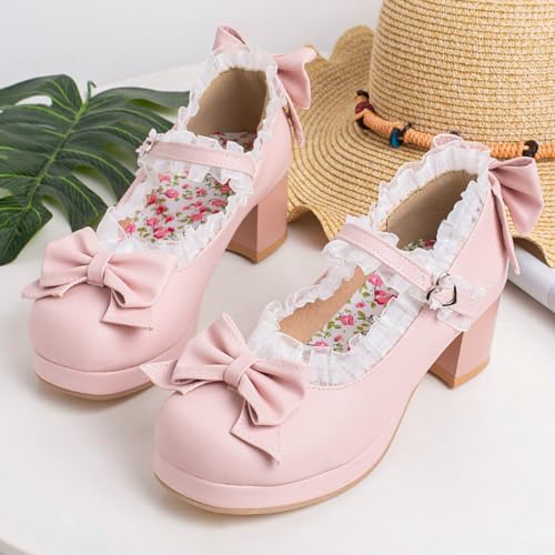 DINTAHA Cute Kawaii Shoes,Platform Mary Janes Chunky,Bow Heels for Women2