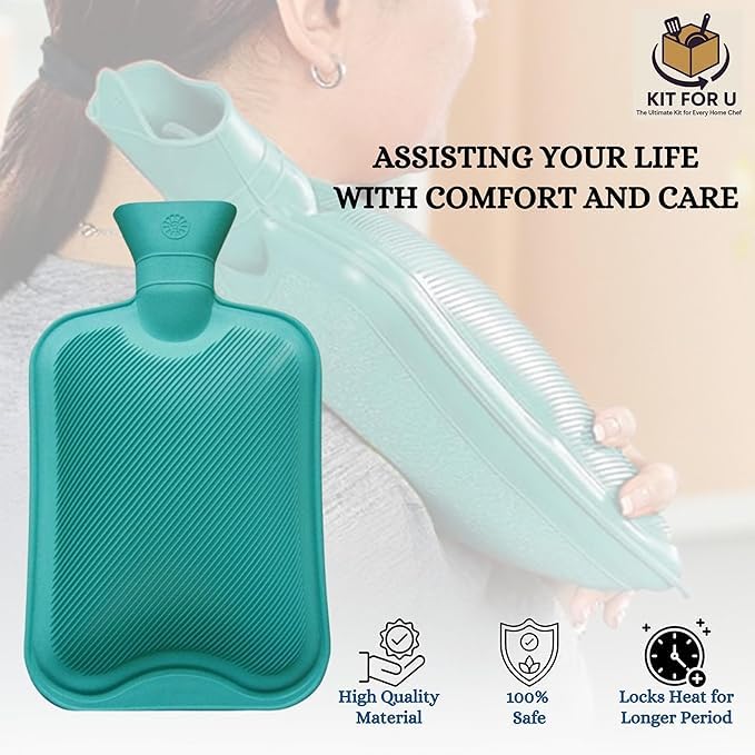 Image of INDI Hot Bag Hot Water Bag (2 litre) Non Electric Rubber Bottle hot bag, hot water bag for period cramps, Heating Bottle, for Body Pain Relief Therapy, Hot and Cold Therapies. (Multicolor)