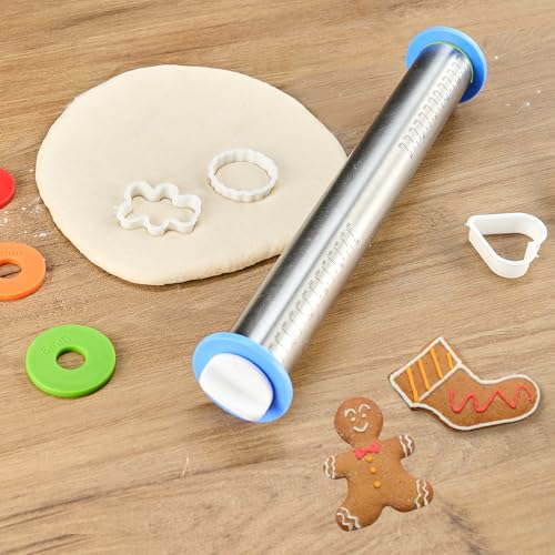 Adjustable Rolling Pin for Baking, with Thickness Rings Stainless Steel Dough Roller Pins for Pasta, Pizza, Pie Crust, Pastry and Cookie Making - Thumbnail 7