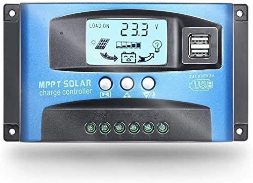 Fuhuihe 12V/24V MTTP Solar Charge Controller Solar Panel Battery Charger Intelligent Regulator with Dual USB Port LCD Display Overcurrent Protection for Home, Industry, Commercial (YCX 40A)