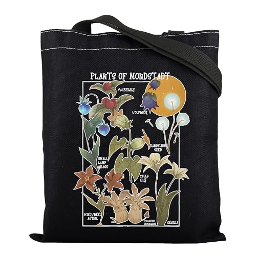 TSOTMO Genshin Mondstadt Flower Merch Anime Lover Gift Genshin Character Cosplay Gift Anime Video Game Inspired Tote Bag (Plants of BLK)